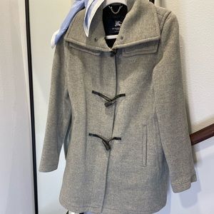 Women’s Burberry Toggle Duffle Wool Coat Gray Herringbone, UK Size 8, US 6